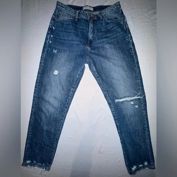 Flying Monkey Denim - Flying Monkey Distressed Denim Cropped Straight Leg Medium Wash Jeans Size 27